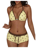 WDIRARA Women's Polka Dots 2 Piece Swimsuit Triangle Halter Bikini Set Boyshorts Bathing Suit Light Yellow Small