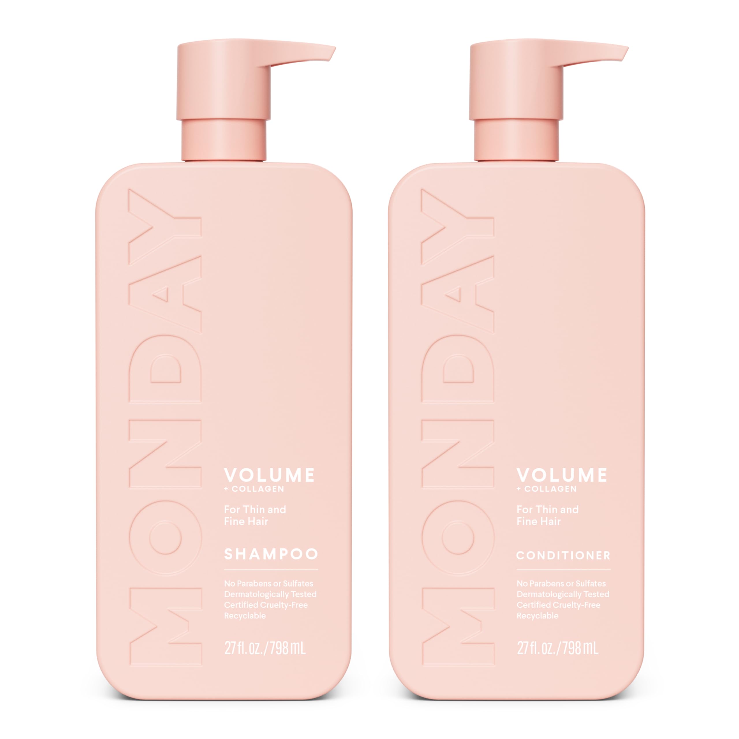 MONDAY HAIRCARE Volume Shampoo + Conditioner Set (2 Count) 27 oz. For Thin, Fine, and Oily Hair Made with Coconut Oil, Ginger Extract, and Vitamin E 100% Recyclable Bottle