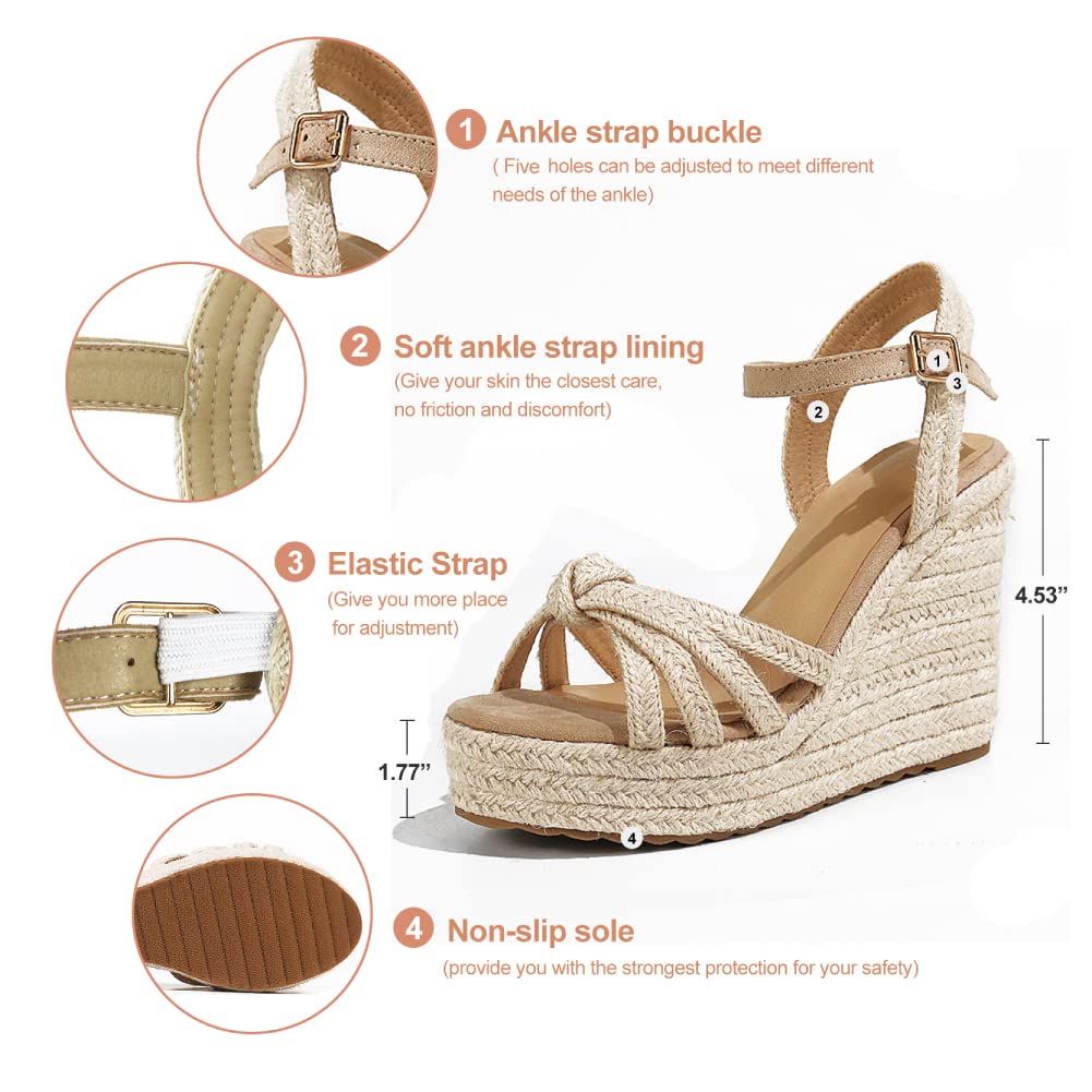 mikarka Sandals for Women 2026: Comfortable Wedge Platform Sandals Women - Braided Espadrilles for Women Ankle Strap Open Toe Wedges Heels Beach Sandals Summer Shoes