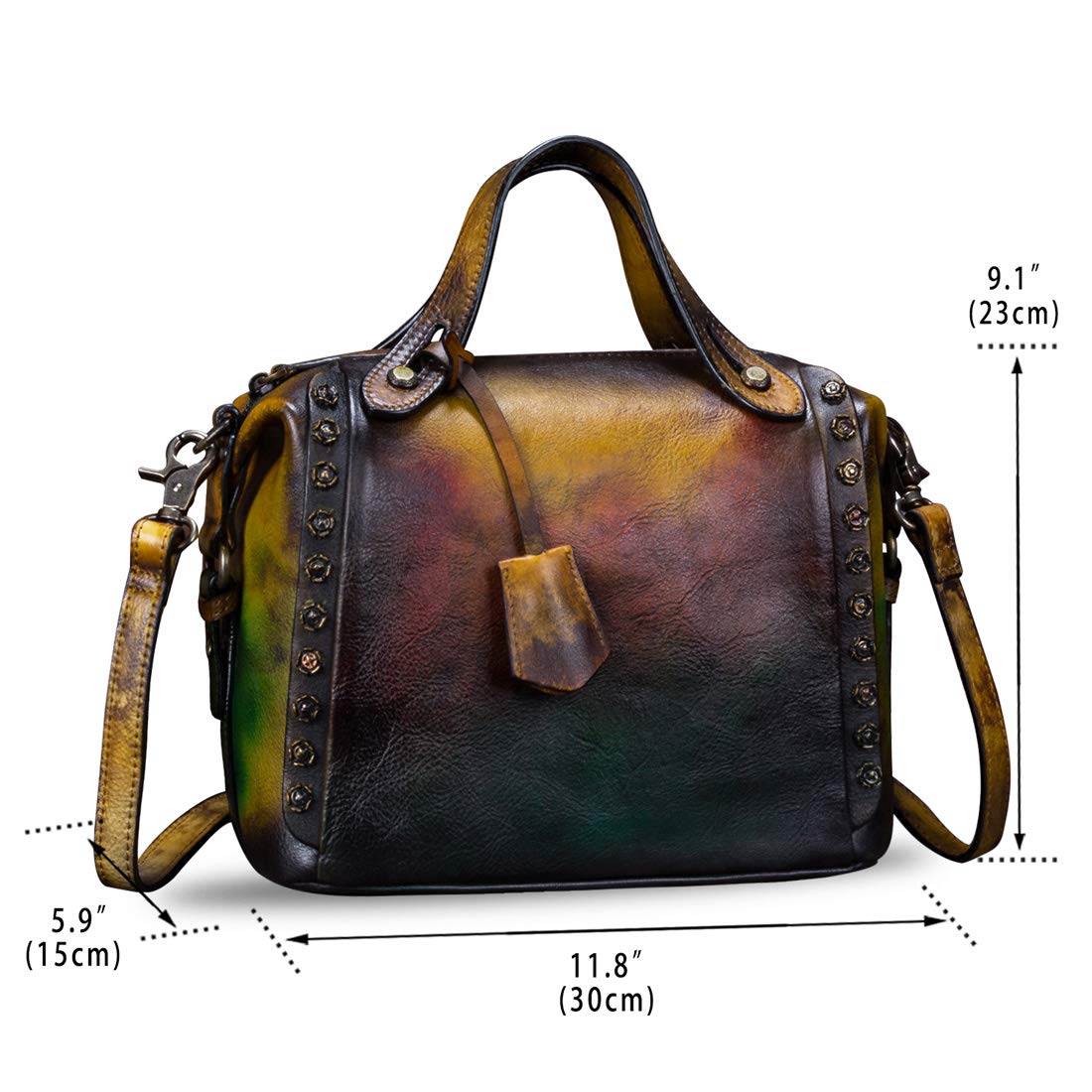 Genuine Leather Purses and Handbags for Women Vintage Handmade Fashion Shoulder Bag Crossbody Satchel with Strap (Multicolor2)