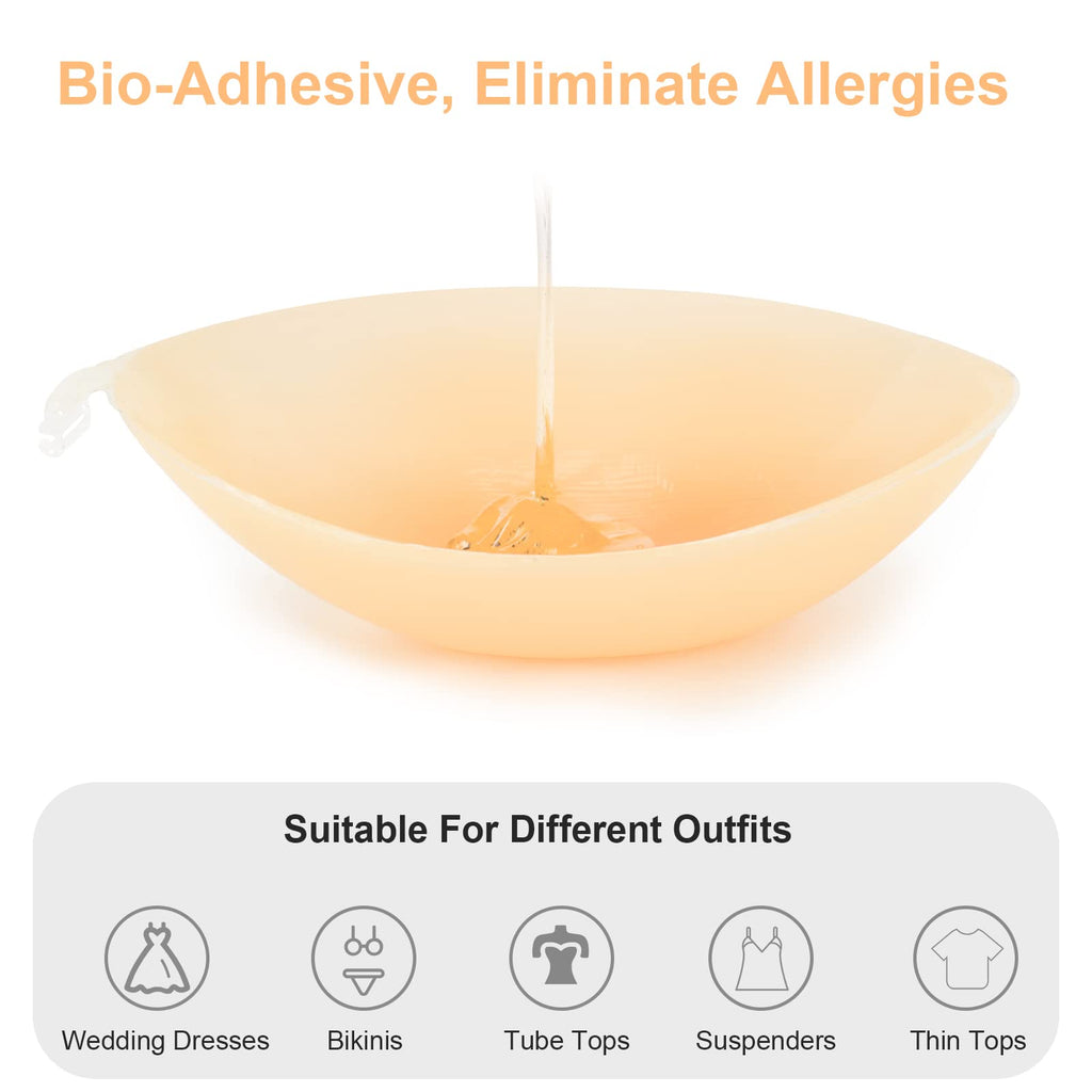 RELIRELIA Women's Sticky Self Adhesive Invisible Strapless Reusable Silicone Push Up Backless Bra, Nude, 30-40B