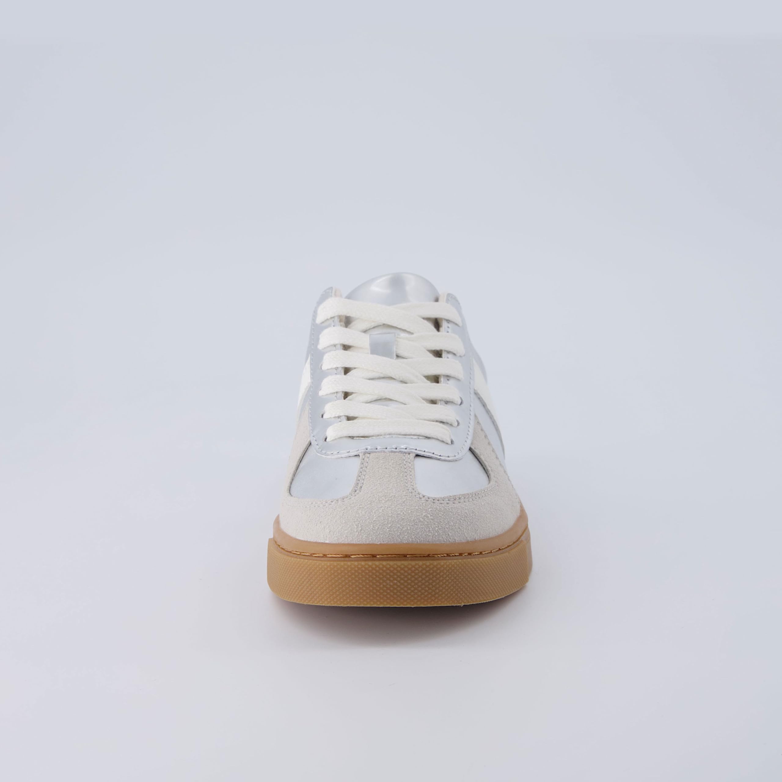 CUSHIONAIRE Bailey Womens Retro Sneaker, Classic Everyday Sneakers for Women with Sleek Rounded Toe and Memory Foam, SILVER 8.5