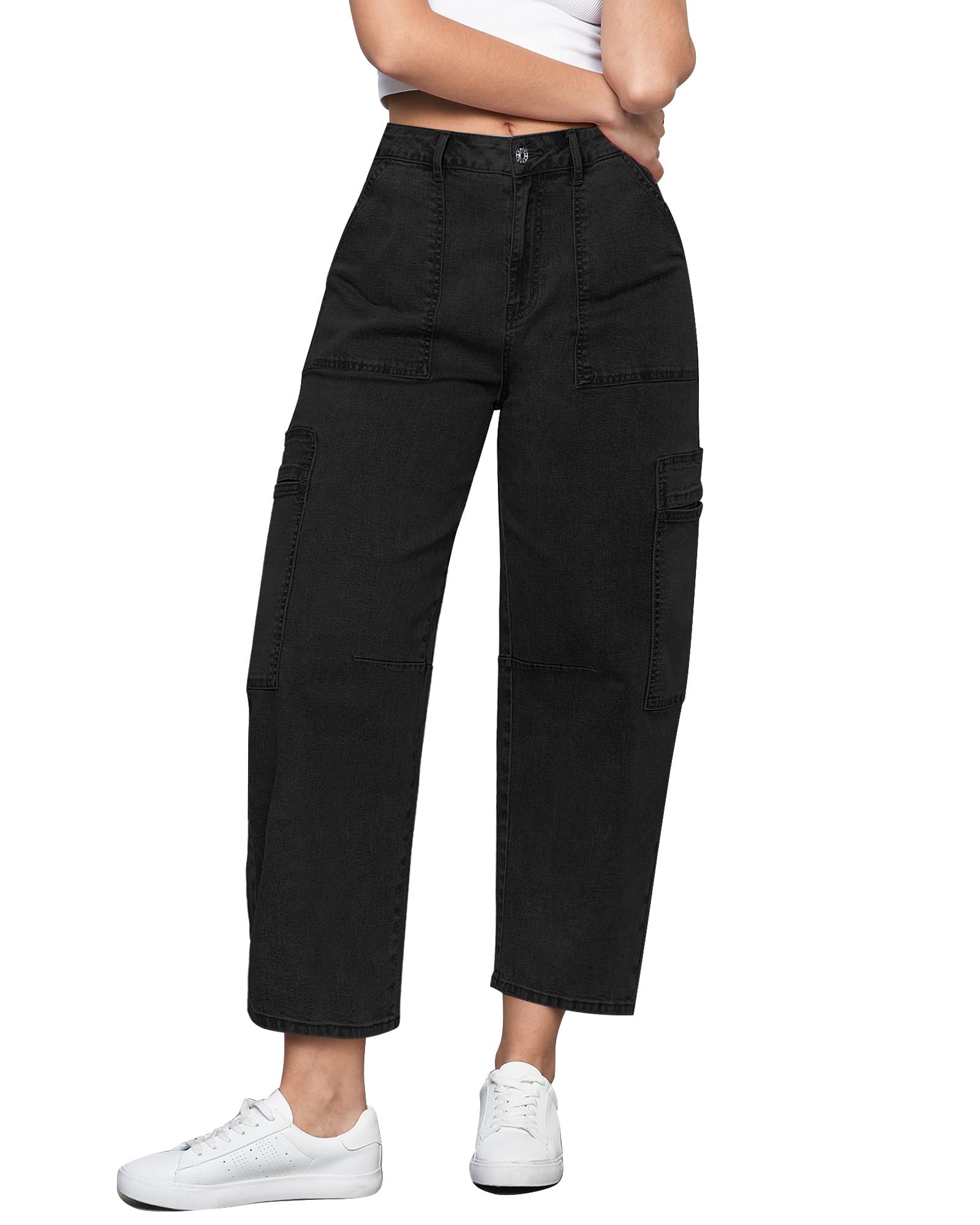 GRAPENT Women Jeans High Rise Barrel Leg Ladies Jeans Womens High Waisted Pants Ankle Jeans High Waisted Ankle Jeans for Women Jeans for Women Trendy Color True Black Small Size 4 to 6