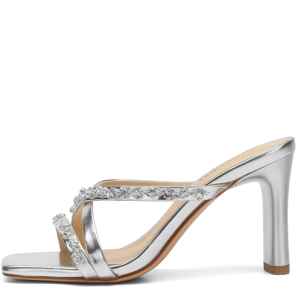 SLXCHBSL Women's Rhinestone Slingback Heeled Sandals Square Open Toe Strappy Sparkling Sandals 3.2 Inch Chunky Block High Heels for Party Wedding Casual or Daily Wear
