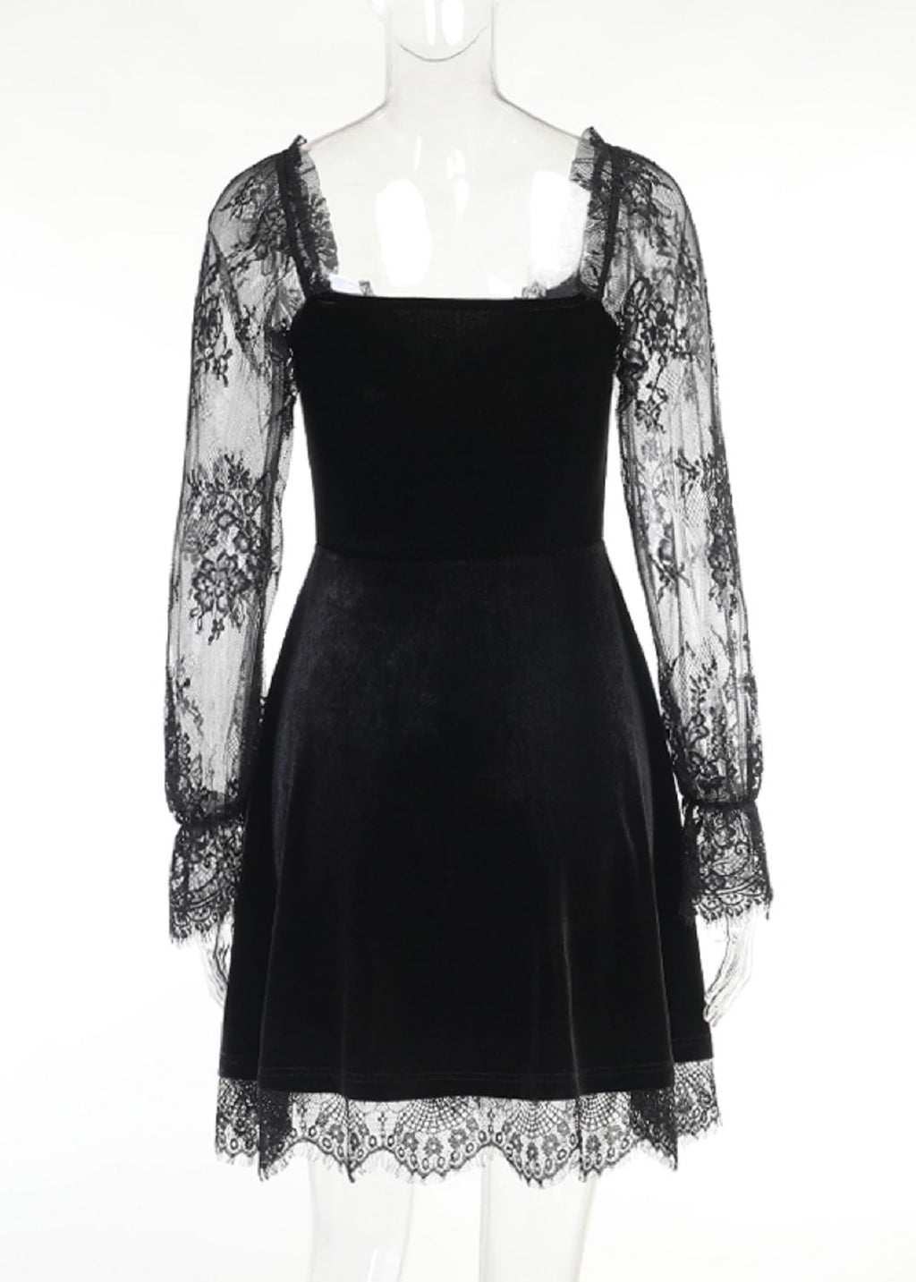 TSMNZMU Women Gothic Velvet Dress - Flared Lace Long Sleeve Midi Dresses - Lolita Fairy Grunge Harajuku Dress Alt Clothes
