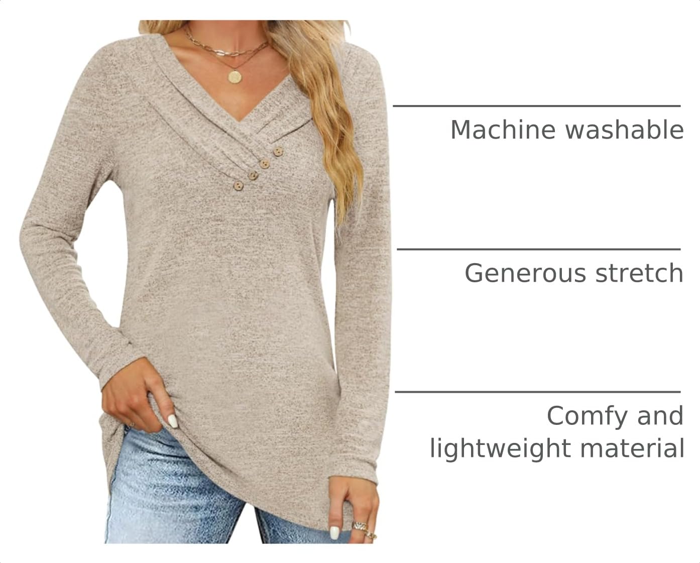 FMEYOA Women's Fall Long Sleeve Tunic Tops for Leggings V Neck Casual Shirt
