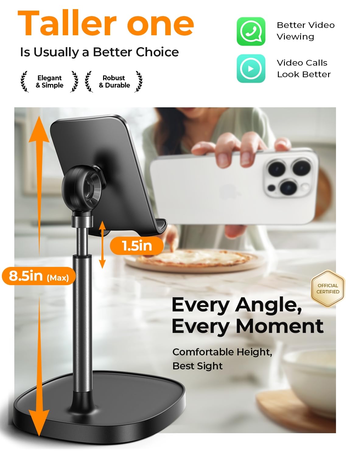 LISEN Cell Phone Stand Phone Holder for Desk Office Decor, Office Desk Accessories Women PC Gaming Essentials iPhone Stand Gadgets Men Gifts for Mom Fit OtterBox Case Switch iPad Air Tablet 4-10 in
