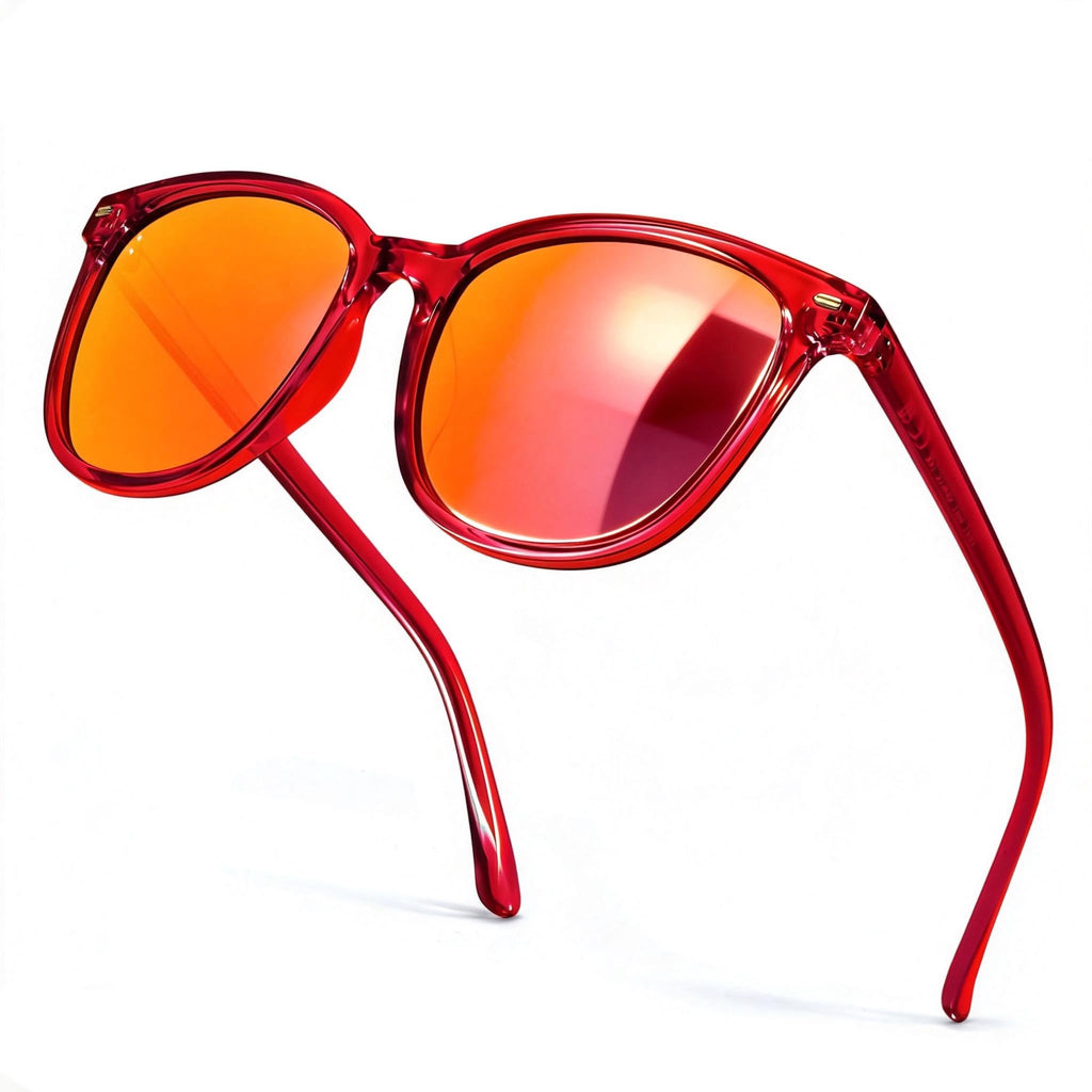 SIPHEW Mirrored Polarized Sunglasses for Women - Designer Oversized Square Beach Eyewear w UV400 Protection (A26-red frame red len)