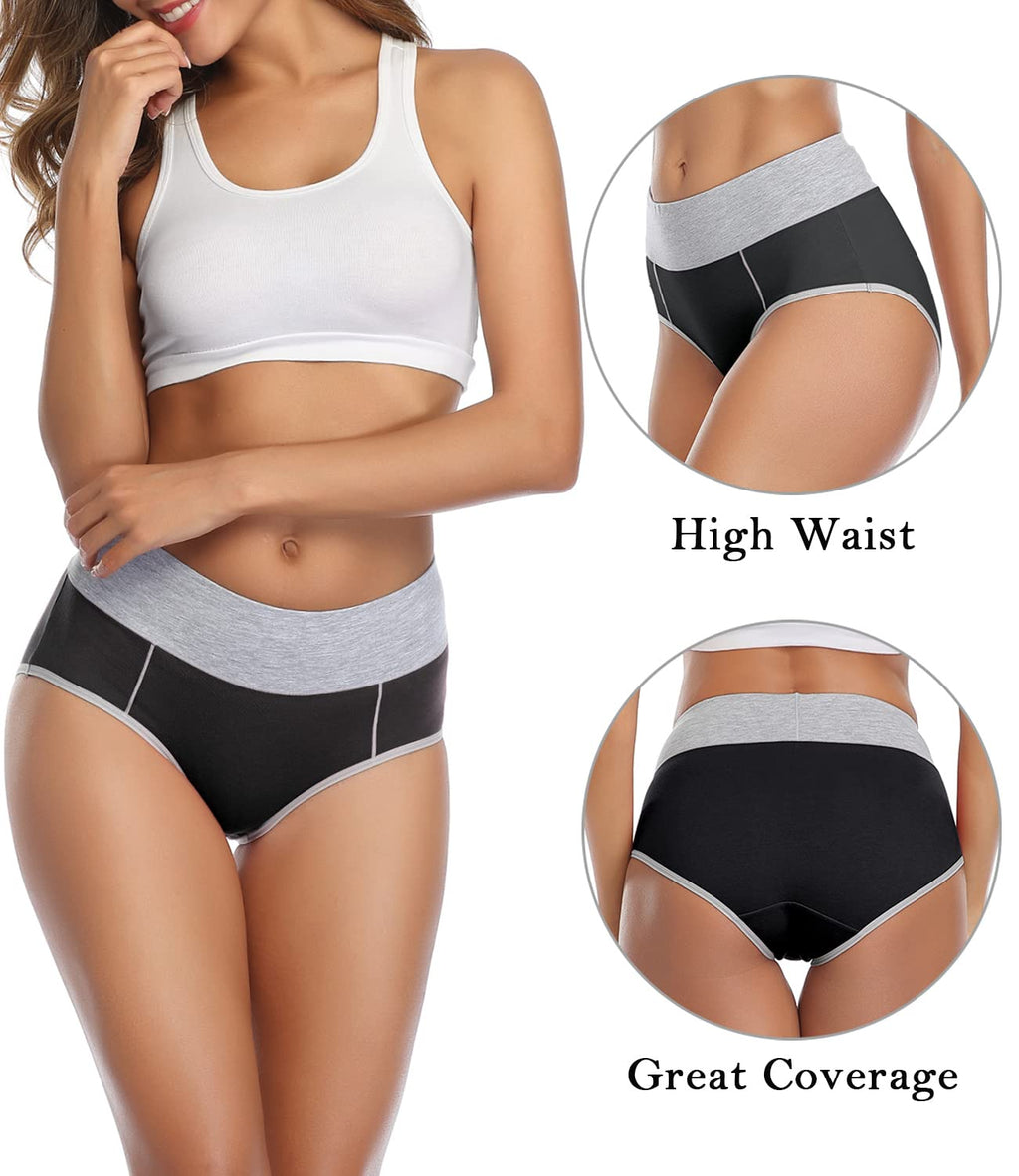 wirarpa Women's Cotton Underwear High Waist Stretch Briefs Soft Underpants Ladies Full Coverage Panties 5 Pack Multicolor Large