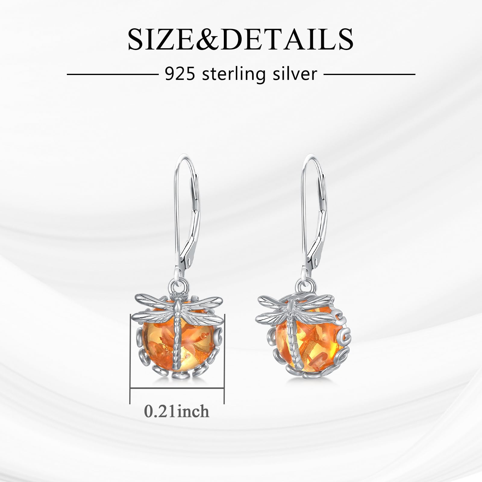 KZX Dragonfly Earrings for Women 925 Sterling Silver Amber Dangle Earrings Dragonfly Earrings Dangle Jewelry Gift for Wife Mom Nana