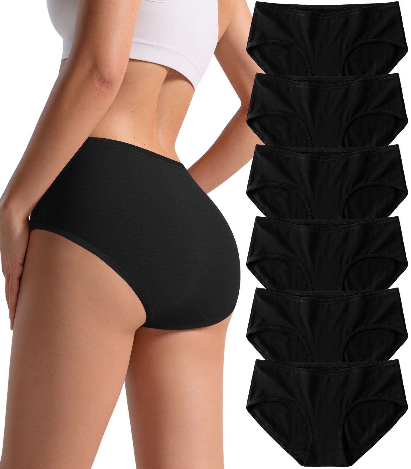 PNQUNZ Cotton Hipster Panties Women: 6-Pack Soft Full Coverage Mid Rise Underwear for Everyday Comfort