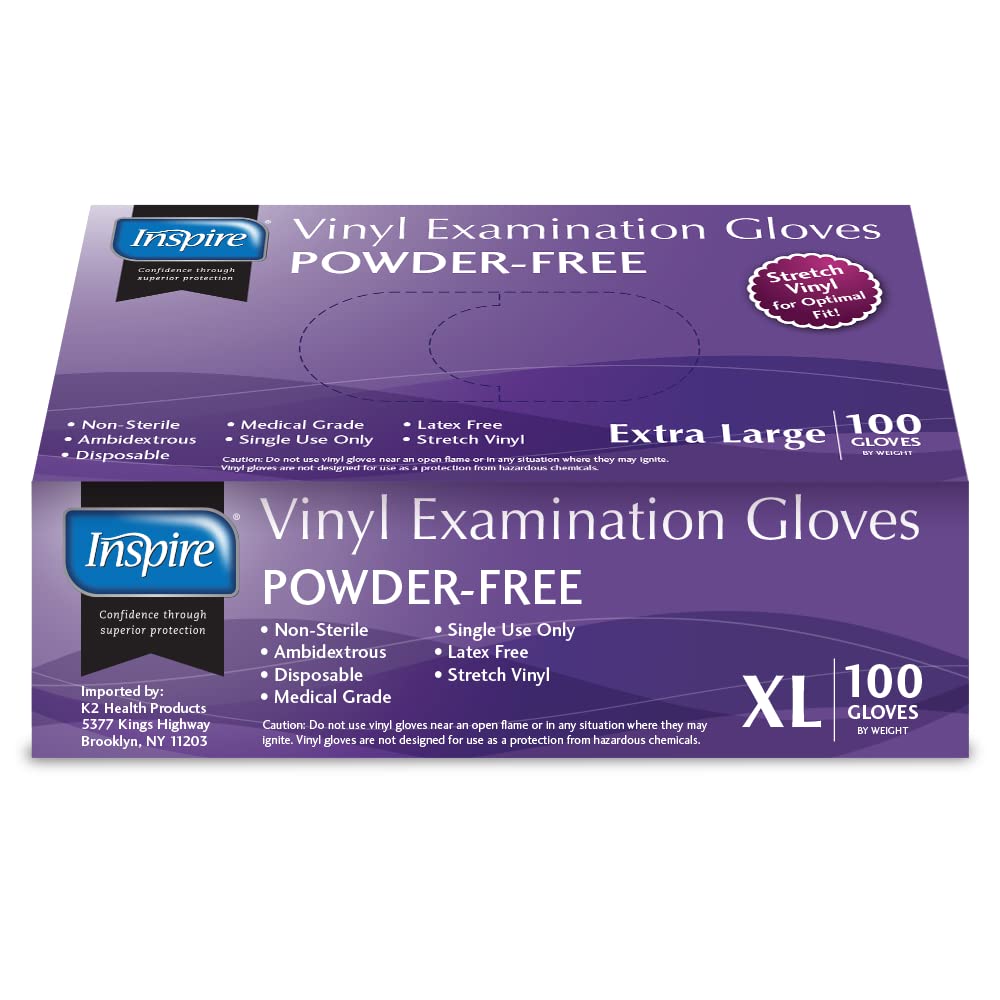 Inspire Stretch Vinyl Exam Gloves | THE ORIGINAL Quality Disposable Latex Free Medical Glove Cleaning Cooking Food Service Labs Healthcare and Household Extra Large, 1000 Count
