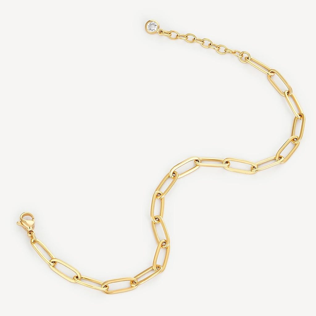 MEVECCO Bracelet for Women Gold Paperclip Chain Oval Link 14K Gold Plated Dainty Simple Jewelry