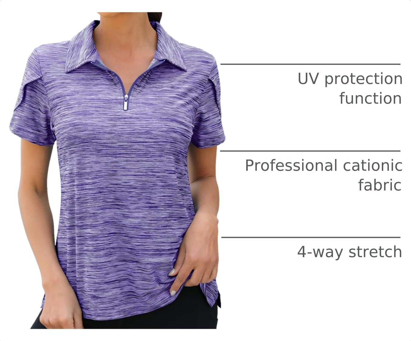 Viracy Golf Shirts for Women Overlap Sleeve 1/4 Zip Up Quick Dry Golf Tops