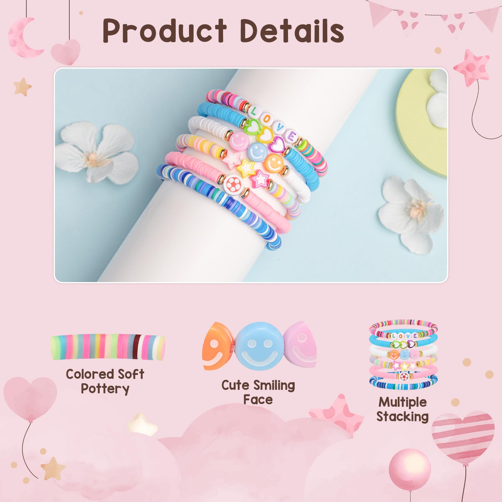 Artlunar Trendy BFF Friendship Bracelets for Teen Girls, Preppy Aesthetic Birthday Jewelry, Graduation Gifts, Summer Party Favors
