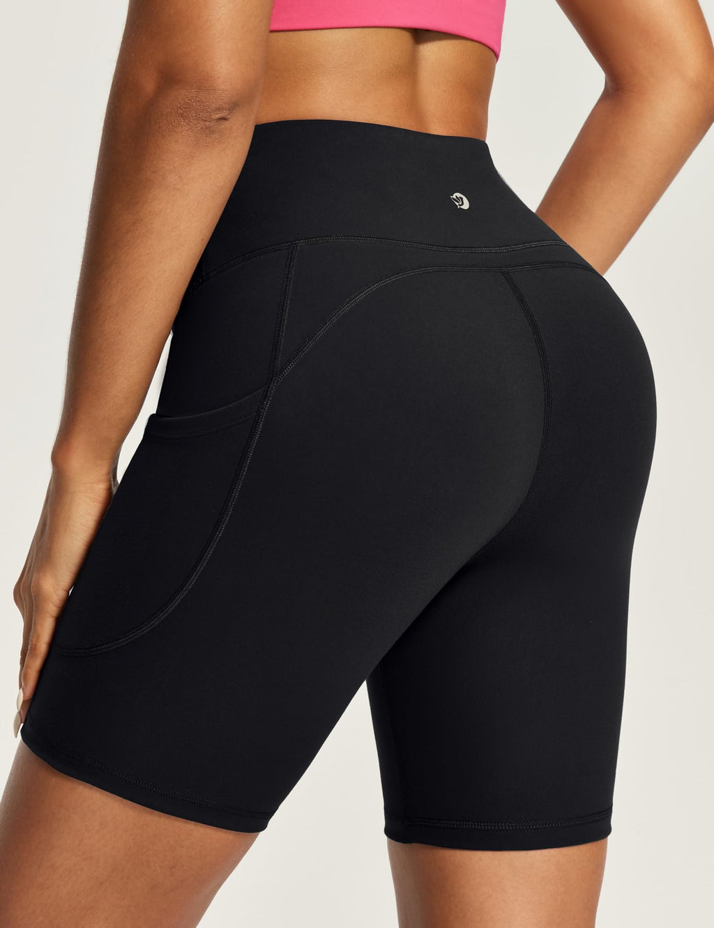 IUGA Biker Shorts Women 6" Tummy Control Workout Shorts Women with Pockets High Waisted Yoga Running Gym Spandex Compression Black