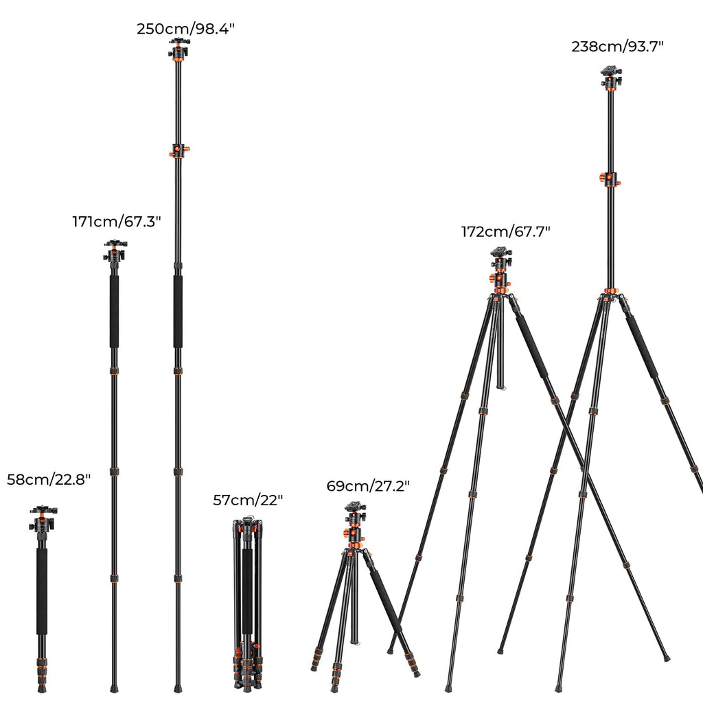 K&F CONCEPT 94 Inch Camera Tripods 4 Section Ultra High Aluminum Professional Detachable Monopod Tripod with 360 Degree Ball Head Quick Release Plate for DSLR SLR Cameras T254A8+BH-28L (SA254T1)