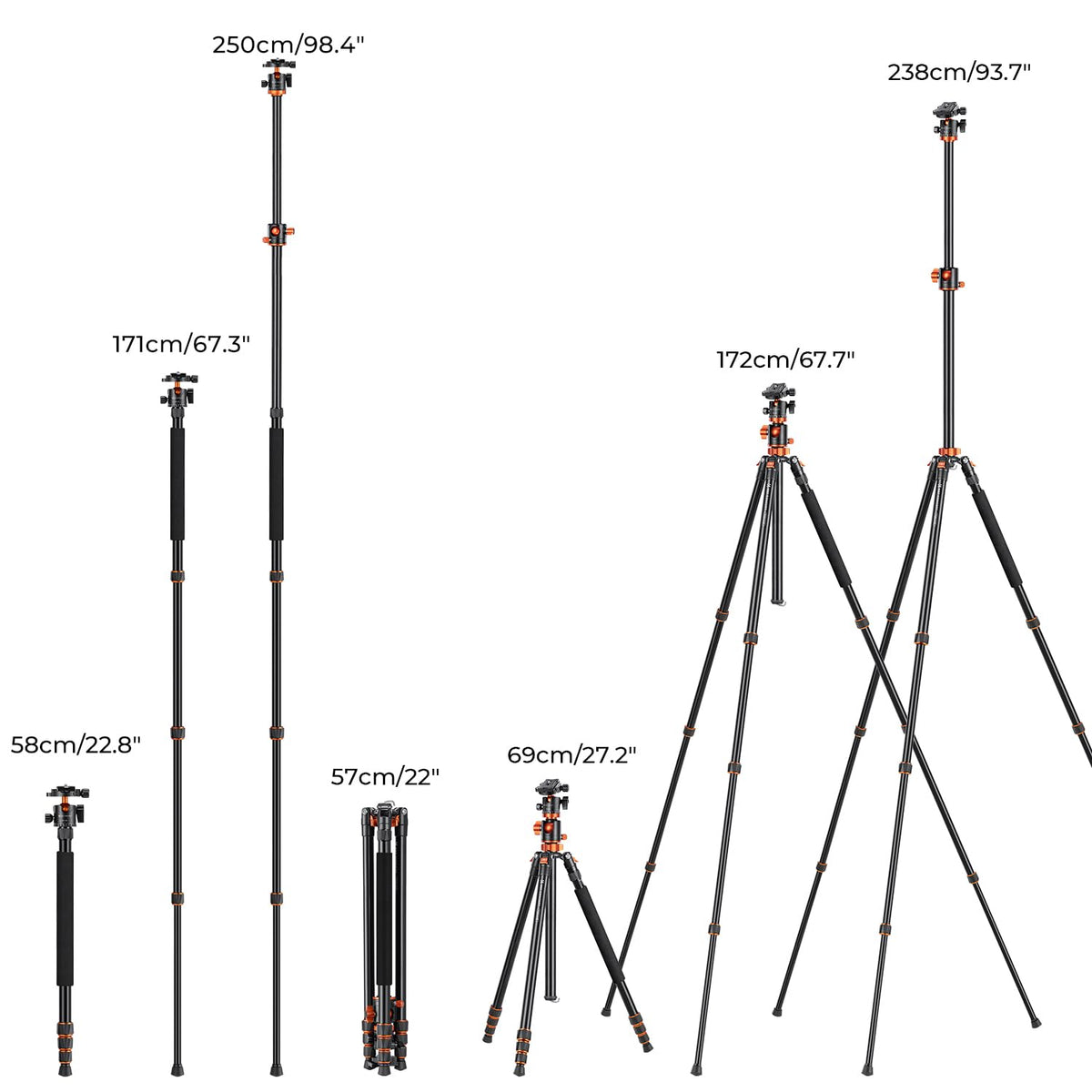 K&F CONCEPT 94 Inch Camera Tripods 4 Section Ultra High Aluminum Professional Detachable Monopod Tripod with 360 Degree Ball Head Quick Release Plate for DSLR SLR Cameras T254A8+BH-28L (SA254T1)