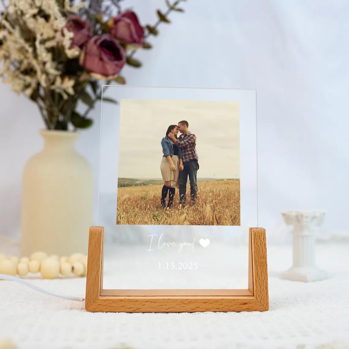 Personalized Picture Frame with Photo,Custom Gifts with Night Light,Personalized Anniversary Birthday Gifts for Women Men Her Him Boyfriend Girlfriend
