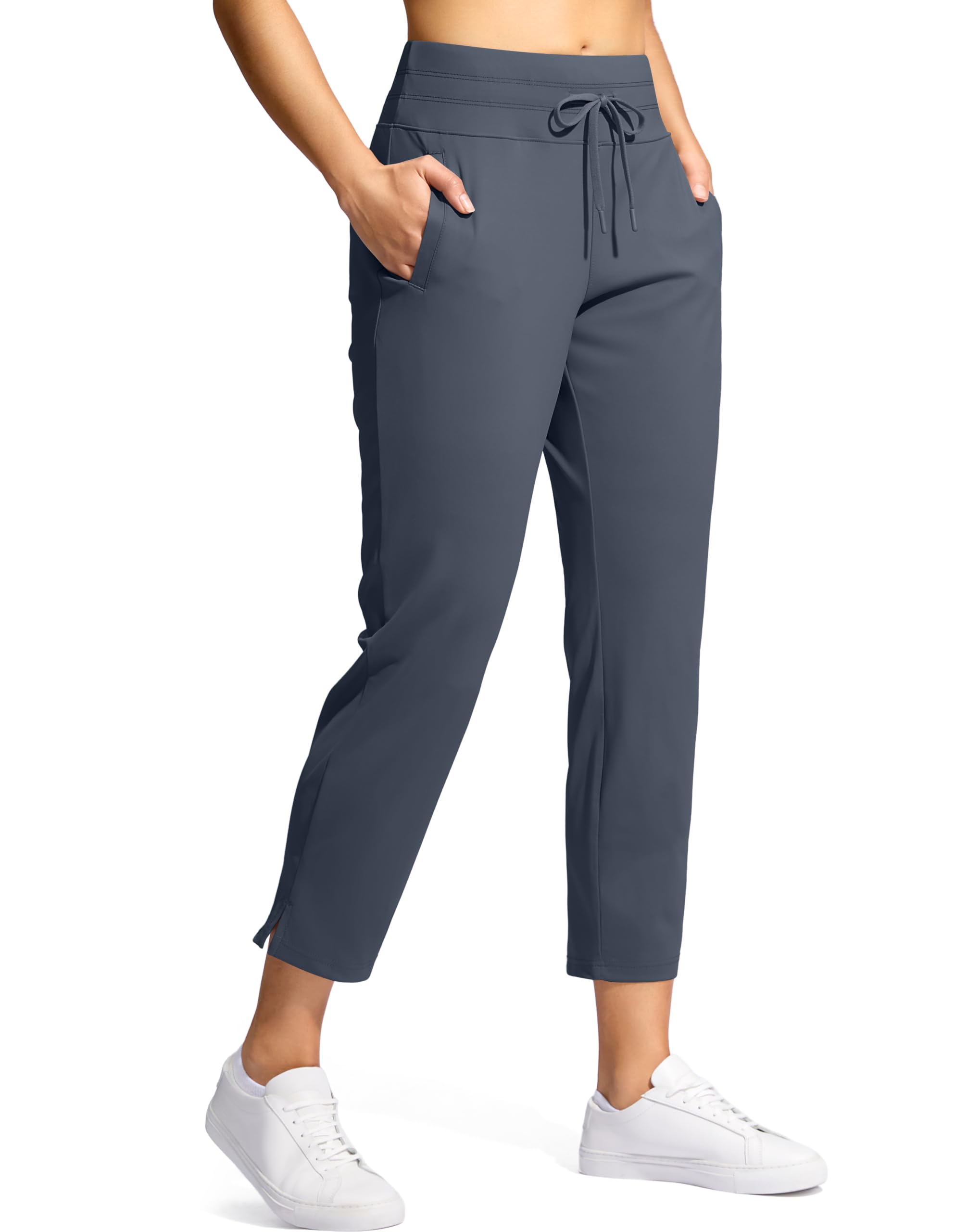 YYV Women's Pants with 3 Pockets High Waisted Golf Athletic Pants 7/8 Stretch Ankle Pants for Women Workout Travel Casual(Dusty Blue Large)