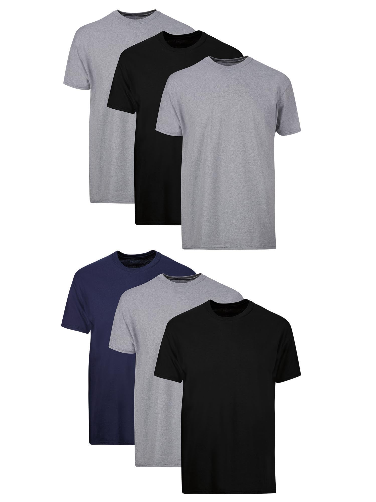 Hanes Mens Cotton, Moisture-wicking Crew Tee Undershirts, Multi-packs, Black/Grey/Blue Assorted - 6 Pack, XX-Large US