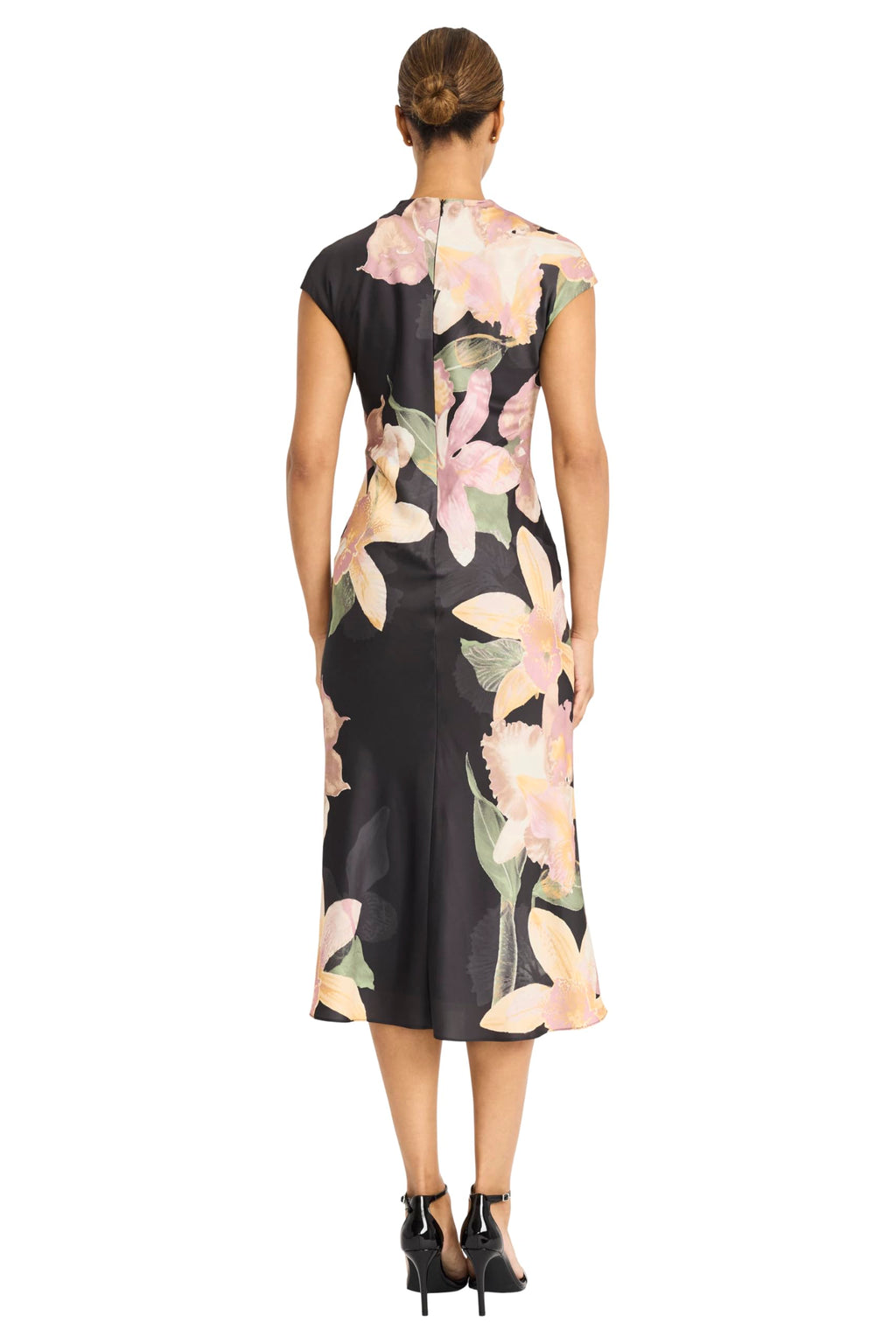 Maggy London Women's Dresses Women's Mock Neck Midi Length A-Line - Cap Sleeve Formal - Special Occasion Dress, Black/Blush, 0