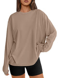 Trendy Queen Womens Oversized Long Sleeve T Shirts 2026 Basic Crewneck Tee Fall Tops Casual Workout Y2K Clothes Khaki L