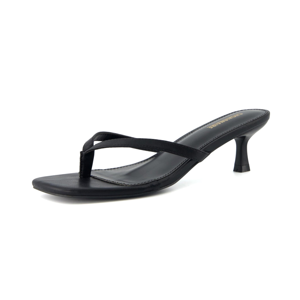 CUSHIONAIRE Miami Kitten Heels for Women, Thong Flip Flop Heeled Sandals with Memory Foam, Slip On Dressy Sandal, EBONY 9.5