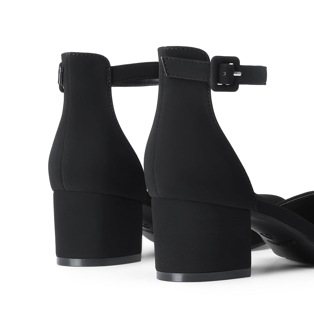 DREAM PAIRS Women's Closed Round Toe Low Block Heels Ankle Strap Chunky Heel Pumps Dress Wedding Office Party Shoes,Size 8,Black-Nubuck,DWUMPU2546