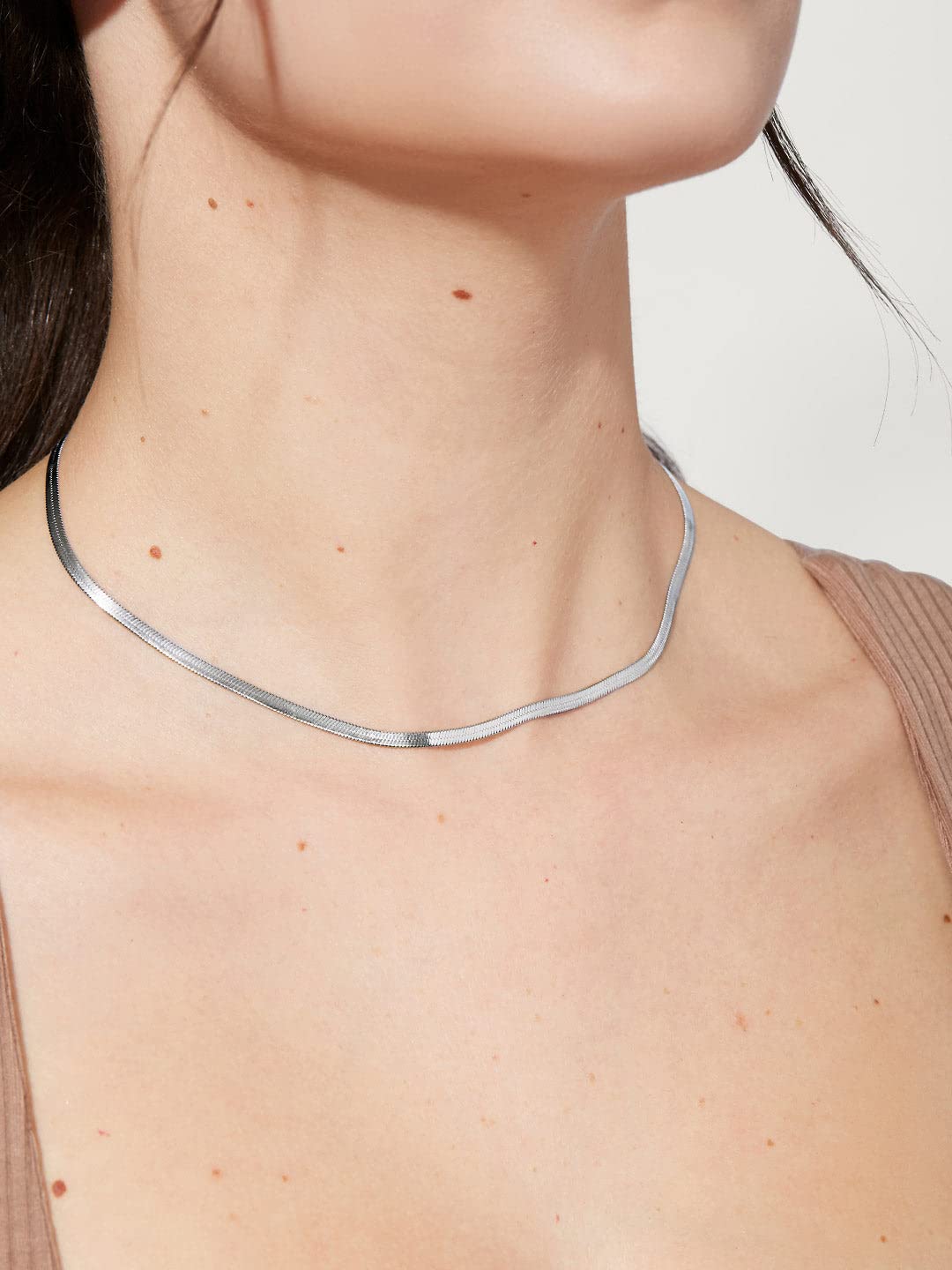 DEARMAY Silver Plated Herringbone Necklace for Women Dainty Sterling Silver Necklace Sterling Silver Choker Thin Snake Chain Necklaces