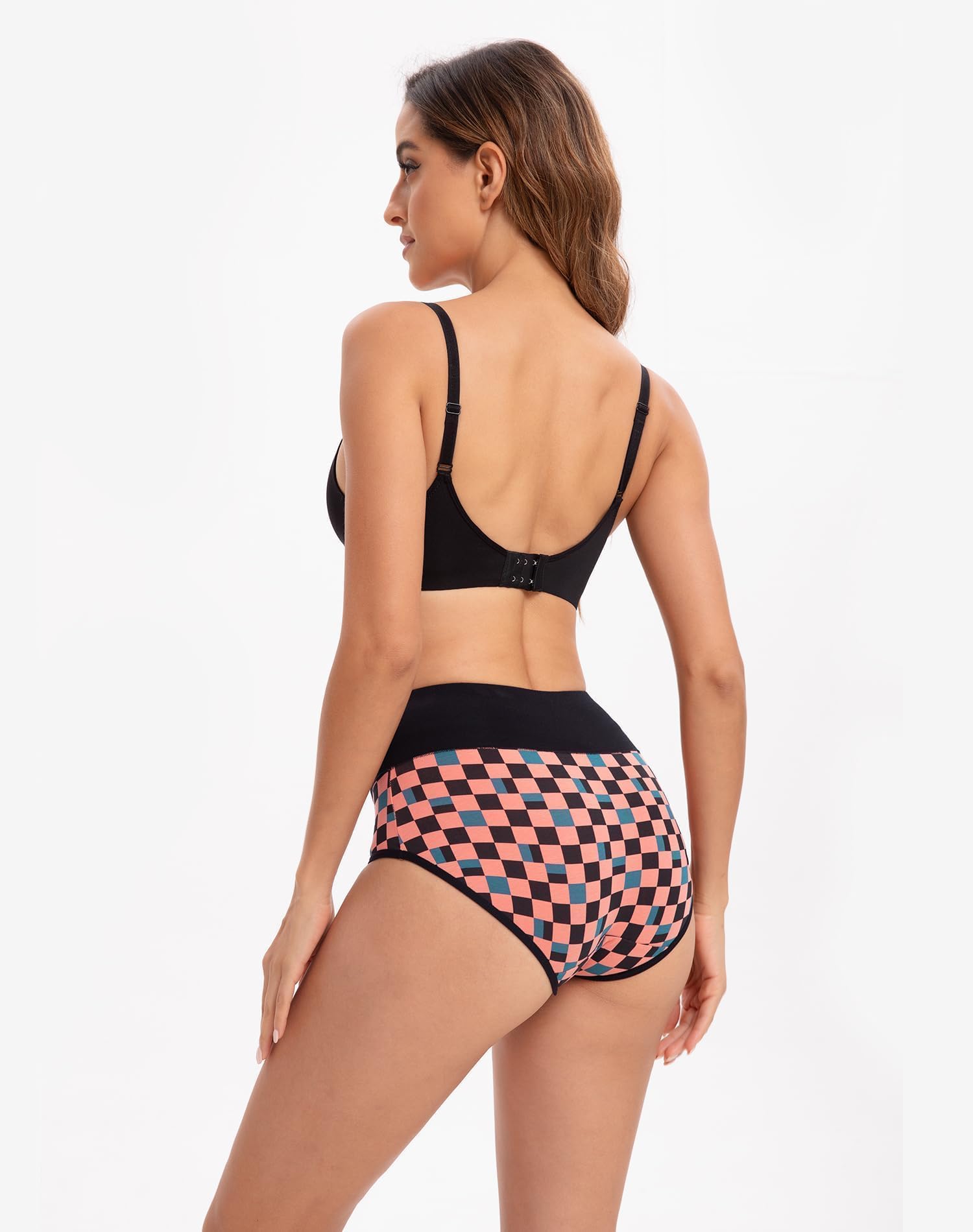 INNERSY Women's High Waisted Underwear Cotton Panties Regular & Plus Size 5-Pack(Chessboard,3X-Large)