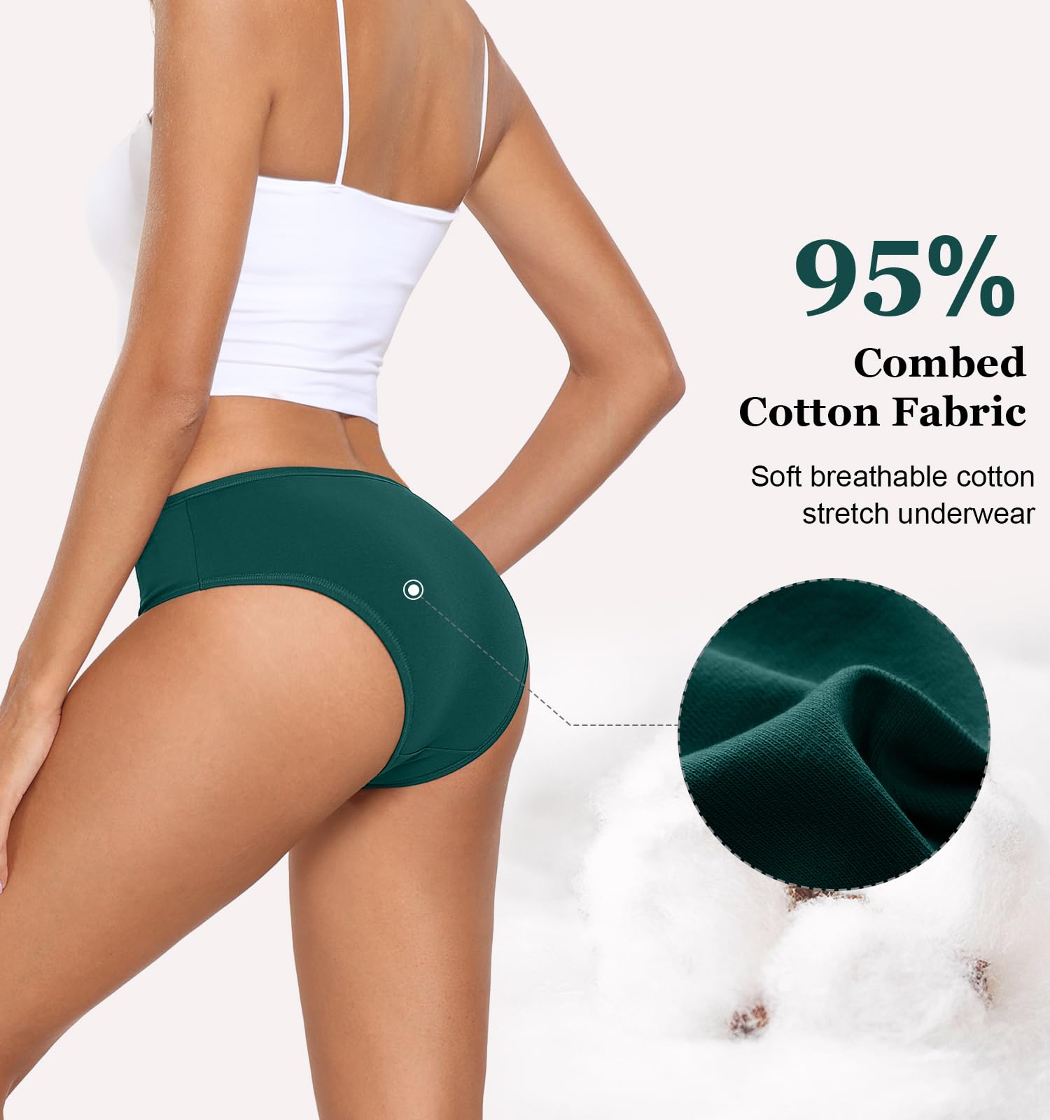 coskefy 6 Pack Womens Cotton Underwear Soft Breathable Low Rise Panties Ladies Cheeky Hipster