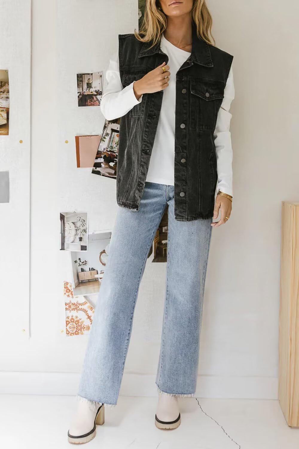 KDF Straight Leg Jeans for Women High Waisted Jeans Frayed Baggy Pants Raw Hem Loose Stretchy Cropped Wide Leg Jeans Light Blue Size 6