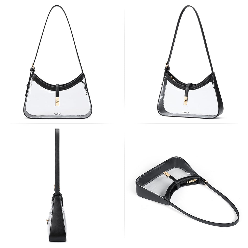 CLUCI Clear Bag for Stadium Events, Clear Purses for Women, Shoulder Bag Hobo Handbag with Adjustable Strap