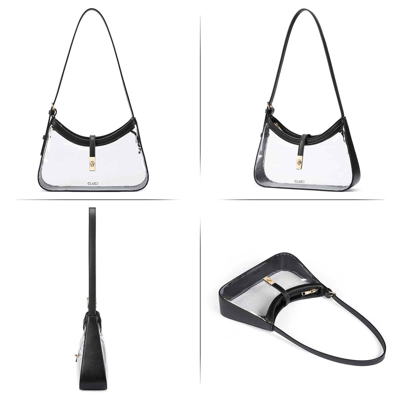 CLUCI Clear Bag for Stadium Events, Clear Purses for Women, Shoulder Bag Hobo Handbag with Adjustable Strap