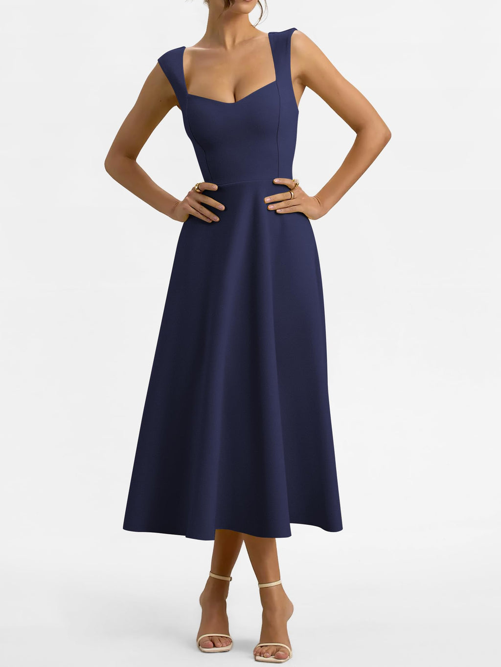 ANRABESS Womens Sweetheart Neck Sleeveless Midi Dress 2026 Summer Formal Wedding Guest Party Cocktail Dresses with Pockets Navy Blue Medium