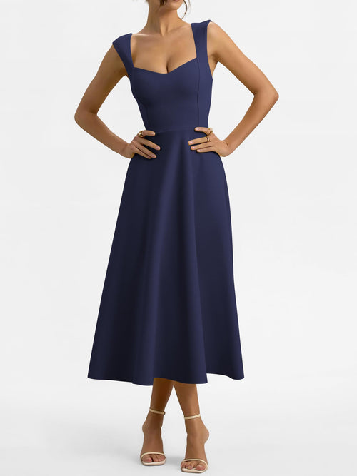 ANRABESS Womens Sweetheart Neck Sleeveless Midi Dress 2026 Summer Formal Wedding Guest Party Cocktail Dresses with Pockets Navy Blue Medium