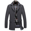 INVACHI Mens Wool Blend Coat Warm Winter Trench Coat with Detachable Soft Scarf Single Breasted Overcoat (US, Alpha, Small, Regular, Regular, Grey)