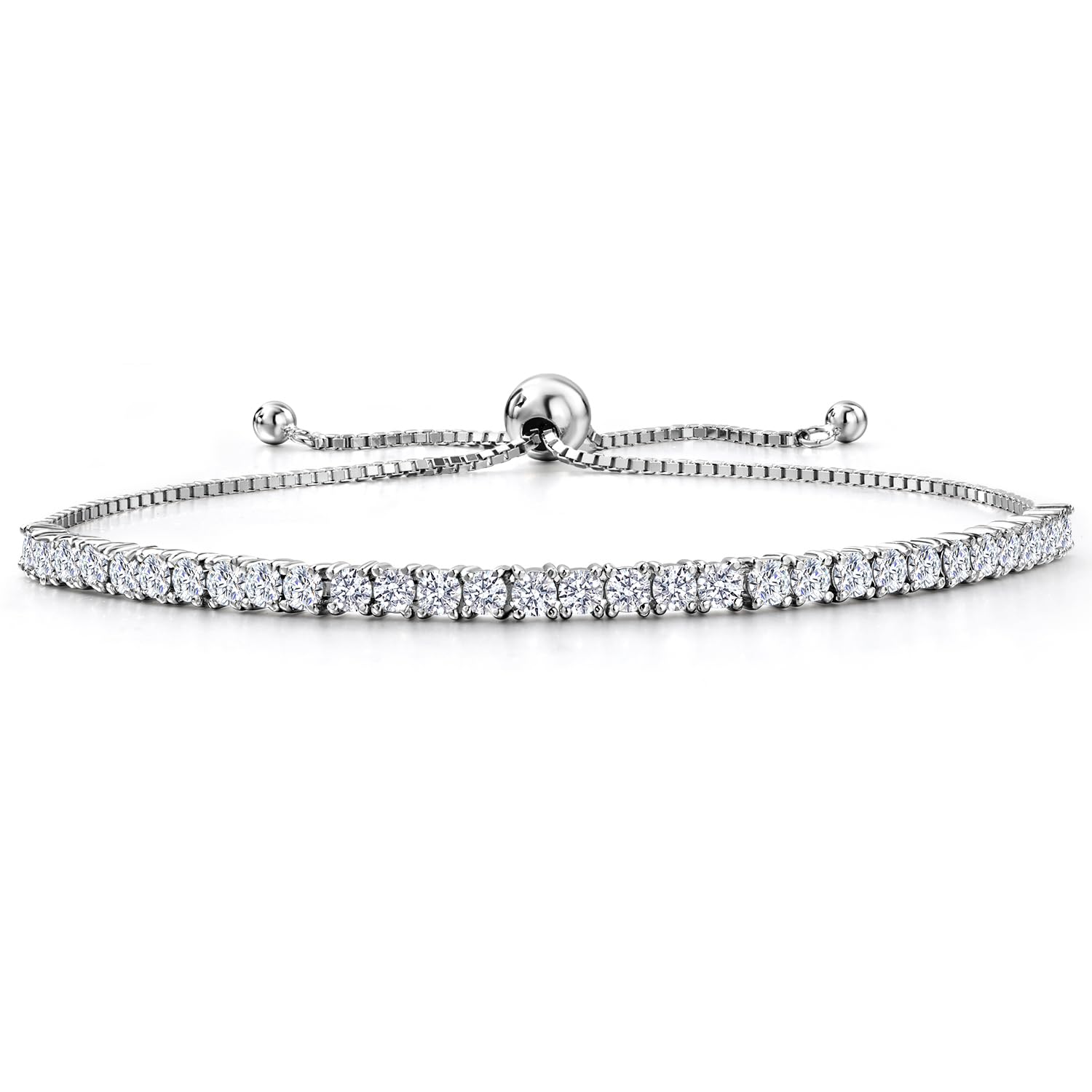 Gem Stone King 2 to 2.65 Cttw Lab Grown Diamond Tennis Bracelet for Women | 925 Sterling Silver | Round | E-F | VVS-VS | Adjustable Bolo Bracelet | Fits Up To 9 Inch Wrist | Sterling Silver | 2 Ct