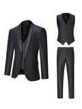 Men's Suit 3 Piece Slim Fit Suits for Men, One Button Solid Shawl Lapel Blazer Jacket Vest Pants Set for Party Wedding Black