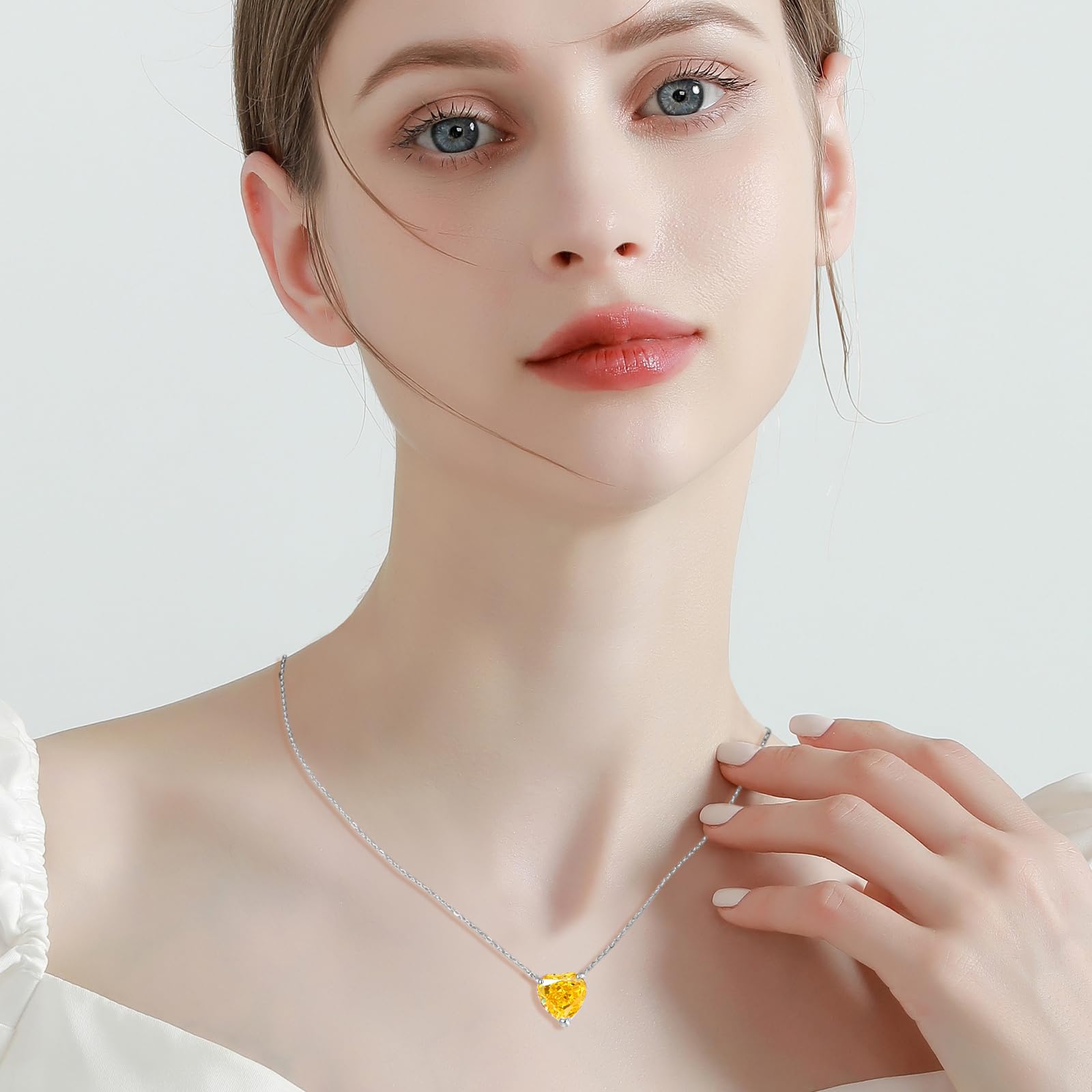 ALQDLI Sterling Silver Heart Diamond Necklaces for Women,7Ct Heart Cut 12x12MM Simulated Yellow Diamond 5A Cubic Zirconia Pendant 16"+2" Perfect Jewelry Gifts for Christmas Birthday Mothers Day