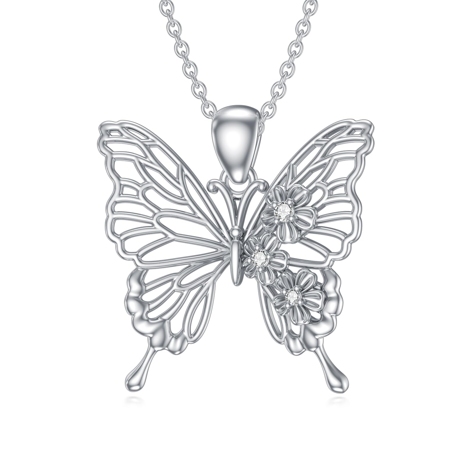 LWXIE Diamond Butterfly Necklace for Women Sterling Silver Butterfly Pendant Necklace Butterfly Jewelry Gift for Women Wife Friend