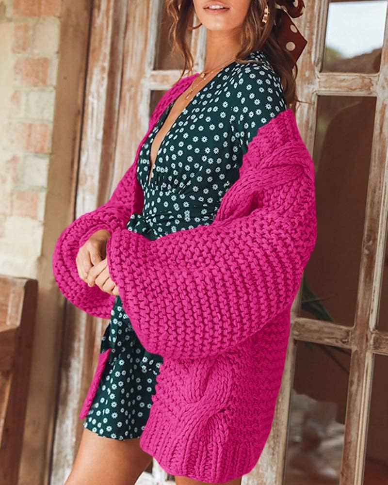 Remikstyt Womens Chunky Cardigan Cable Knit Oversized Open Front Cardigan Sweaters Rose