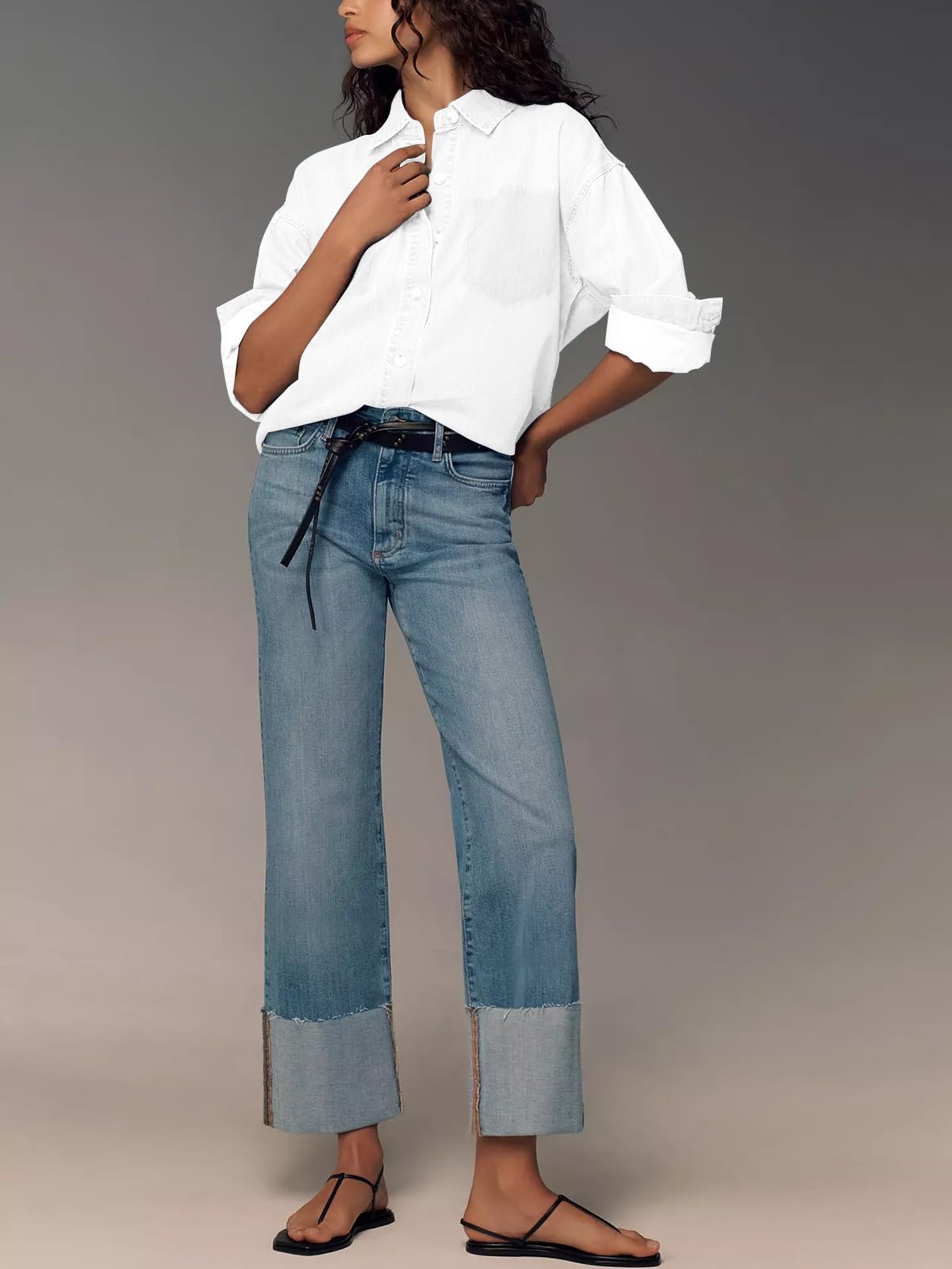 KUNMI Jeans for Women Wide Leg Baggy High Waist Boyfriends Straight Leg Stretchy Denim Pants Trendy Fall 2026 Myosotis 4