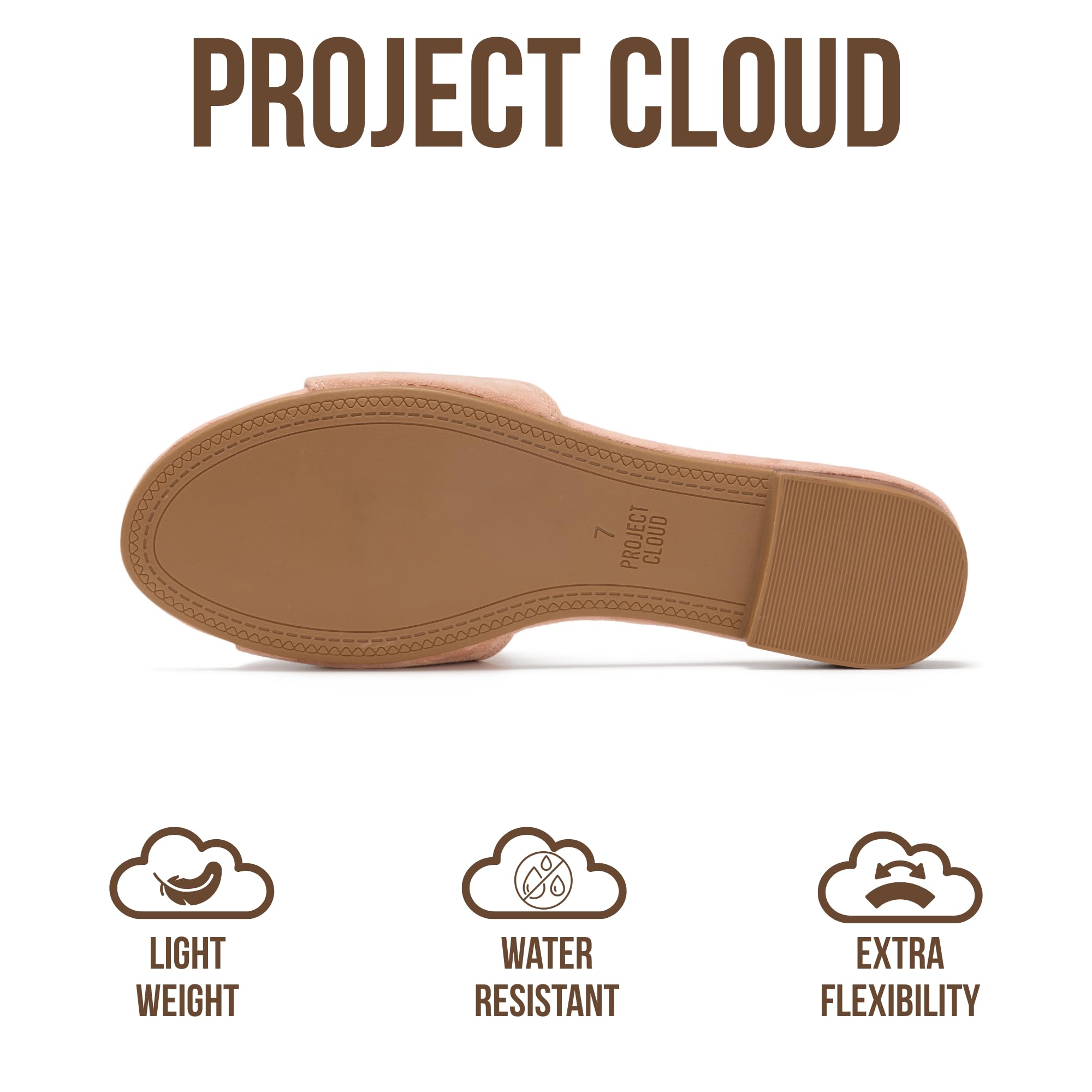 Project Cloud 100% Genuine Leather Sandals Women Dressy - Non-Slip Womens Sandals with Memory Foam Insole Slides for Women Footwear - Lightweight Flat Sandals for Women 2026 (Cannes, CHERBLOSDE,7.5M)