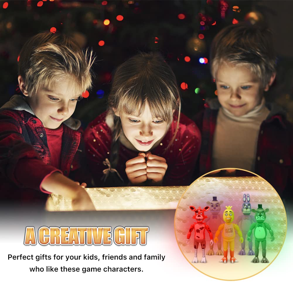 Action Figures Set, 5 Pcs Action Figures Toy, 5.5 Inches Movable Joints Collectible Toys Set with Light for Toys Dolls Gifts Cake Toppers