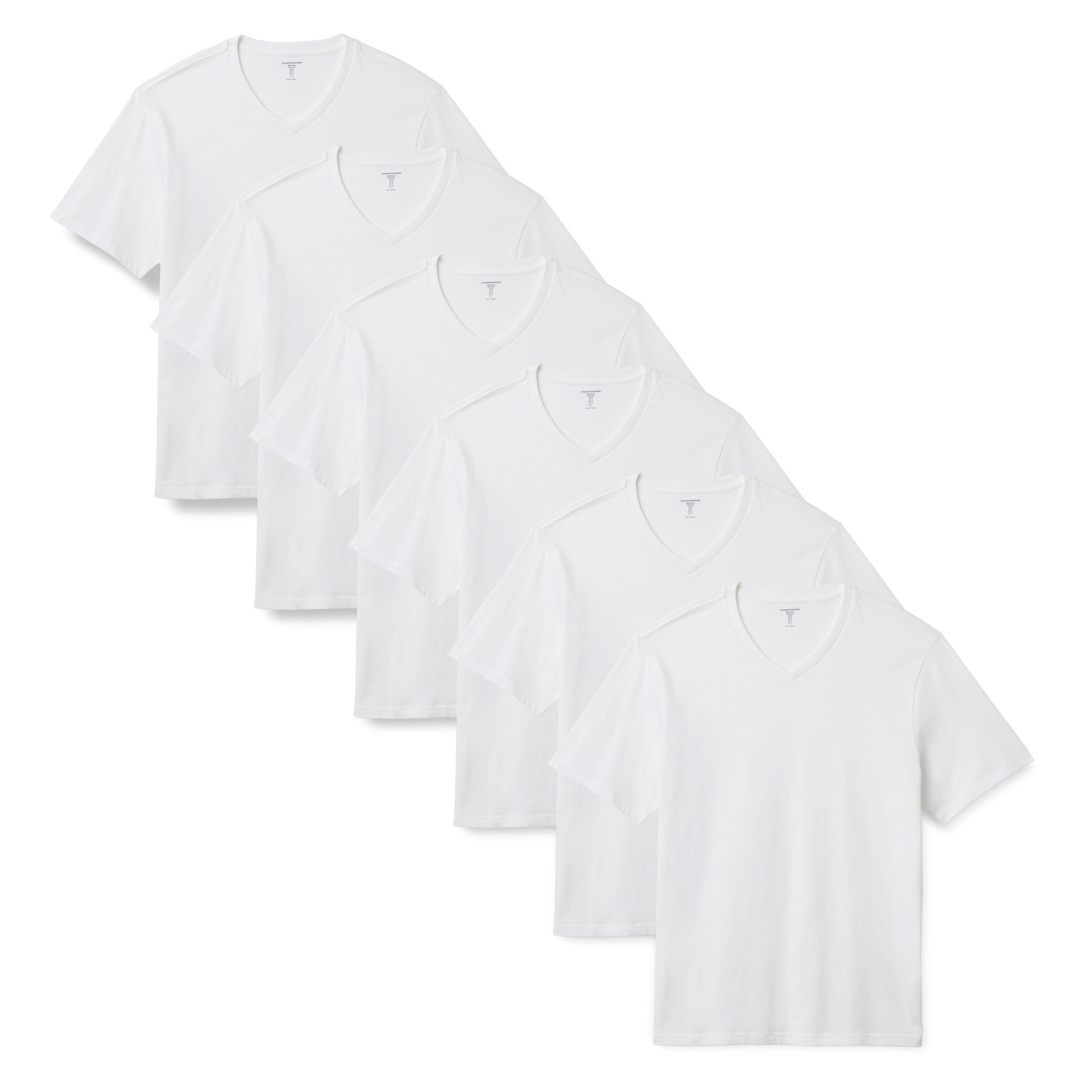 Amazon Essentials Men's Regular-Fit Short-Sleeve V-Neck T-Shirts, Pack of 6, White, XX-Large
