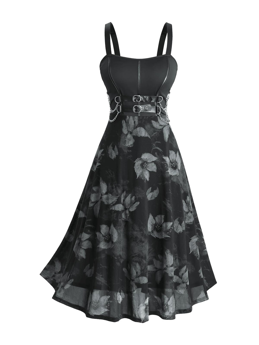 ROSE GAL Women Plus Size Gothic Dress Floral Chain Decor High Waisted Midi Tank Dress(Black/L)