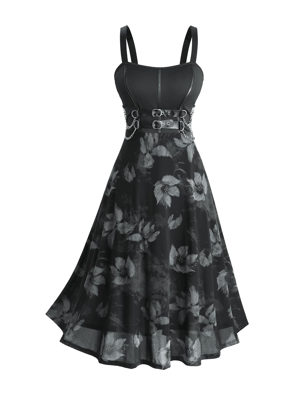 ROSE GAL Women Plus Size Gothic Dress Floral Chain Decor High Waisted Midi Tank Dress(Black/L)