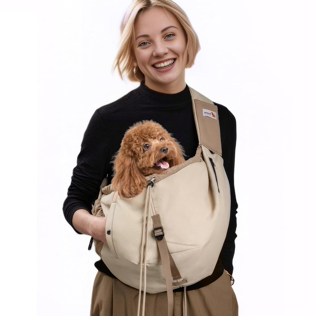 Dog Carrier Sling,Dog Carriers for Small Dogs & Cats Up to 20lbs,Puppy Carrying Backpack Pet Purse with Pockets,Adjustable Shoulder Strap,Hands Free for Travel (Beige)